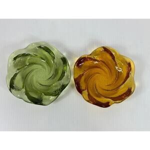 VTG Fenton 5” Swirl Amber/Avocado Green Colonial Candy Dish Trinket Bowl Ashtray